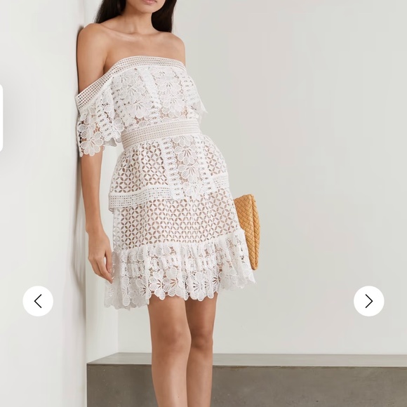 SELF-PORTRAIT Off-the-shoulder guipure lace mini dress